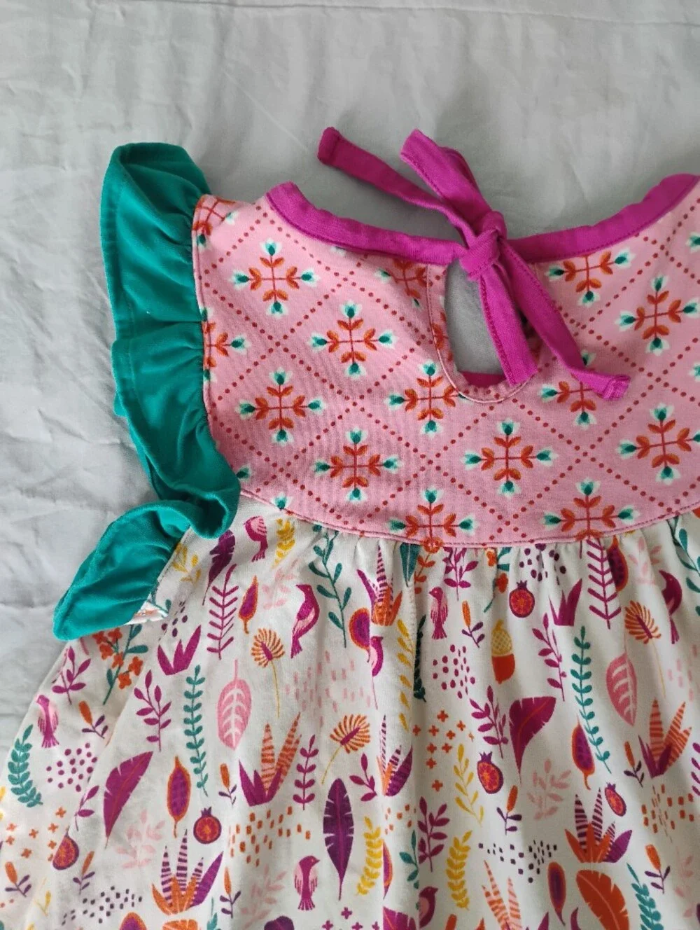 Wildflowers Teal & Pink Floral Ruffle Sleeve Dress Tunic Sz 8
